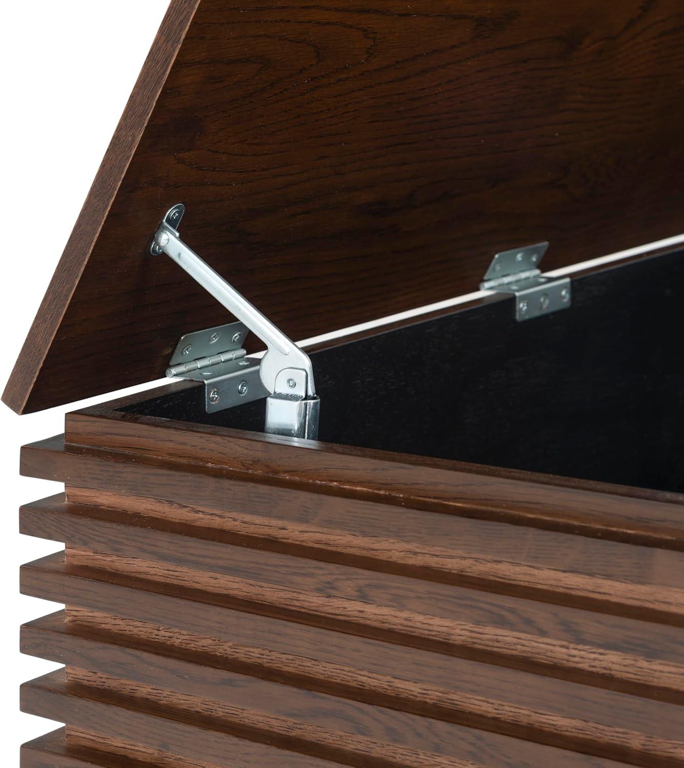 image:imageSAFAVIEH Couture Collection Zuzu Walnut Brown Wood Storage Bench Modern Slatted Design with LiftTop Compartment SFV4258AWalnut