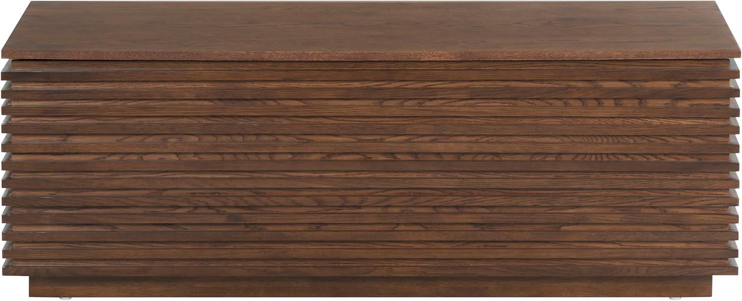 image:imageSAFAVIEH Couture Collection Zuzu Walnut Brown Wood Storage Bench Modern Slatted Design with LiftTop Compartment SFV4258AWalnut