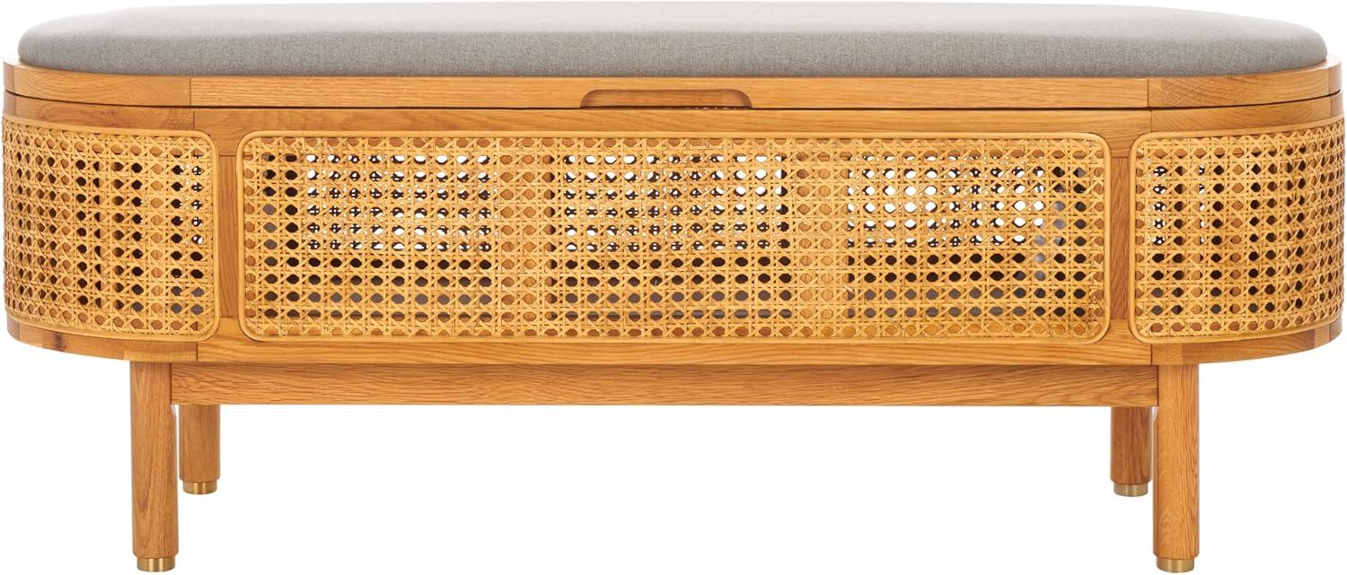 image:imageSAFAVIEH Couture Collection Dolly Coastal Natural CaneGrey Linen Cushion Seat Oval Storage Bench