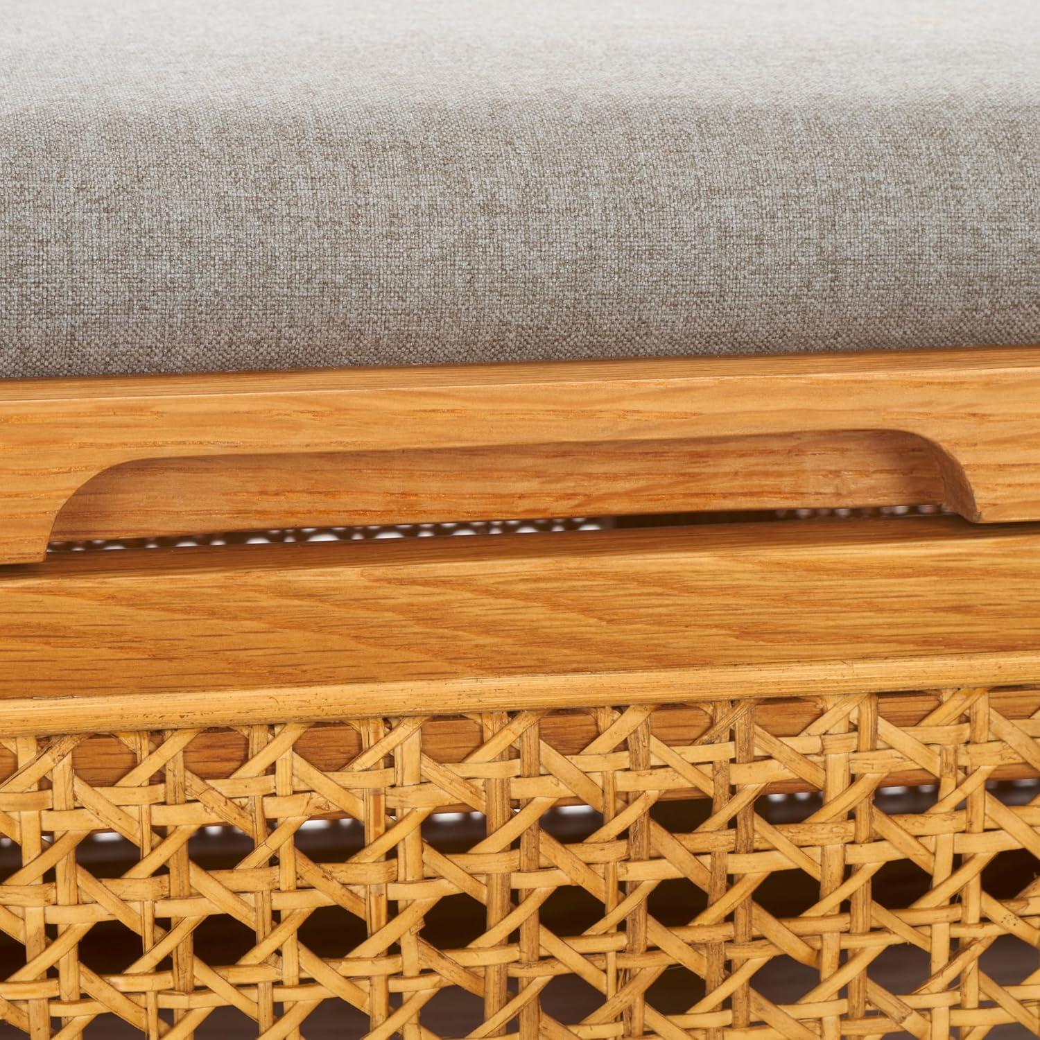 image:imageSAFAVIEH Couture Collection Dolly Coastal Natural CaneGrey Linen Cushion Seat Oval Storage Bench