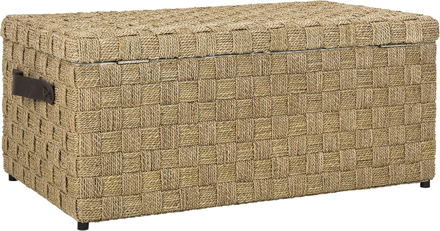 image:imageSAFAVIEH Home Collection Ashban Natural Seagrass Rectangular Rattan Storage Trunk Bench with Side Handles Fully Assembled SEA7036A