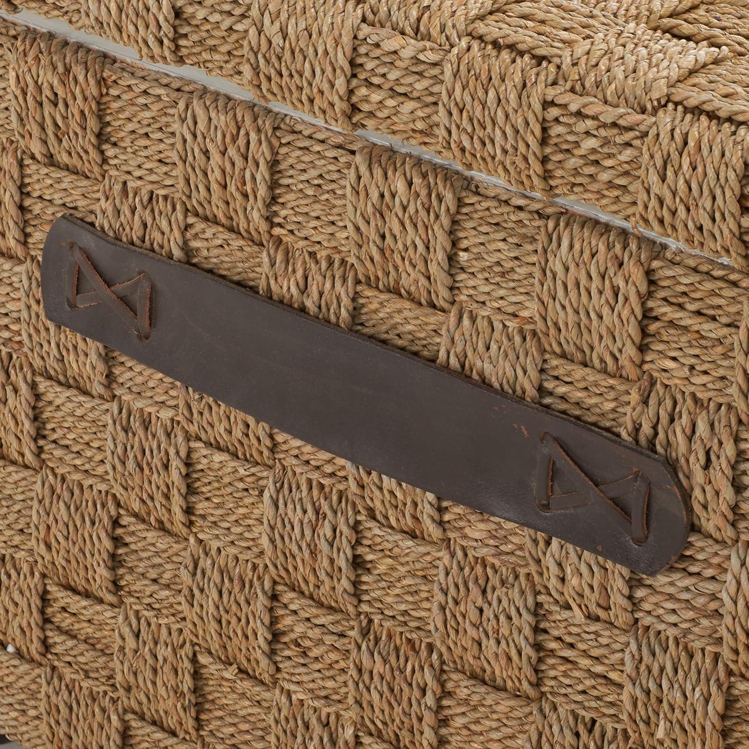 image:imageSAFAVIEH Home Collection Ashban Natural Seagrass Rectangular Rattan Storage Trunk Bench with Side Handles Fully Assembled SEA7036A