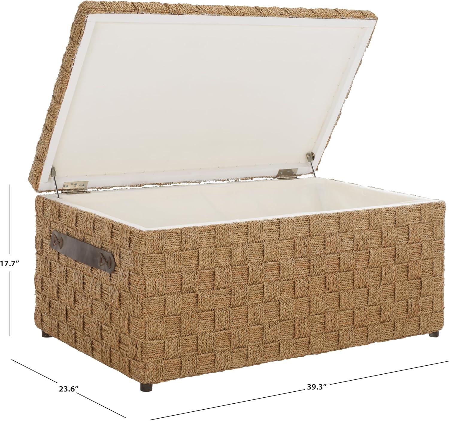 image:imageSAFAVIEH Home Collection Ashban Natural Seagrass Rectangular Rattan Storage Trunk Bench with Side Handles Fully Assembled SEA7036A