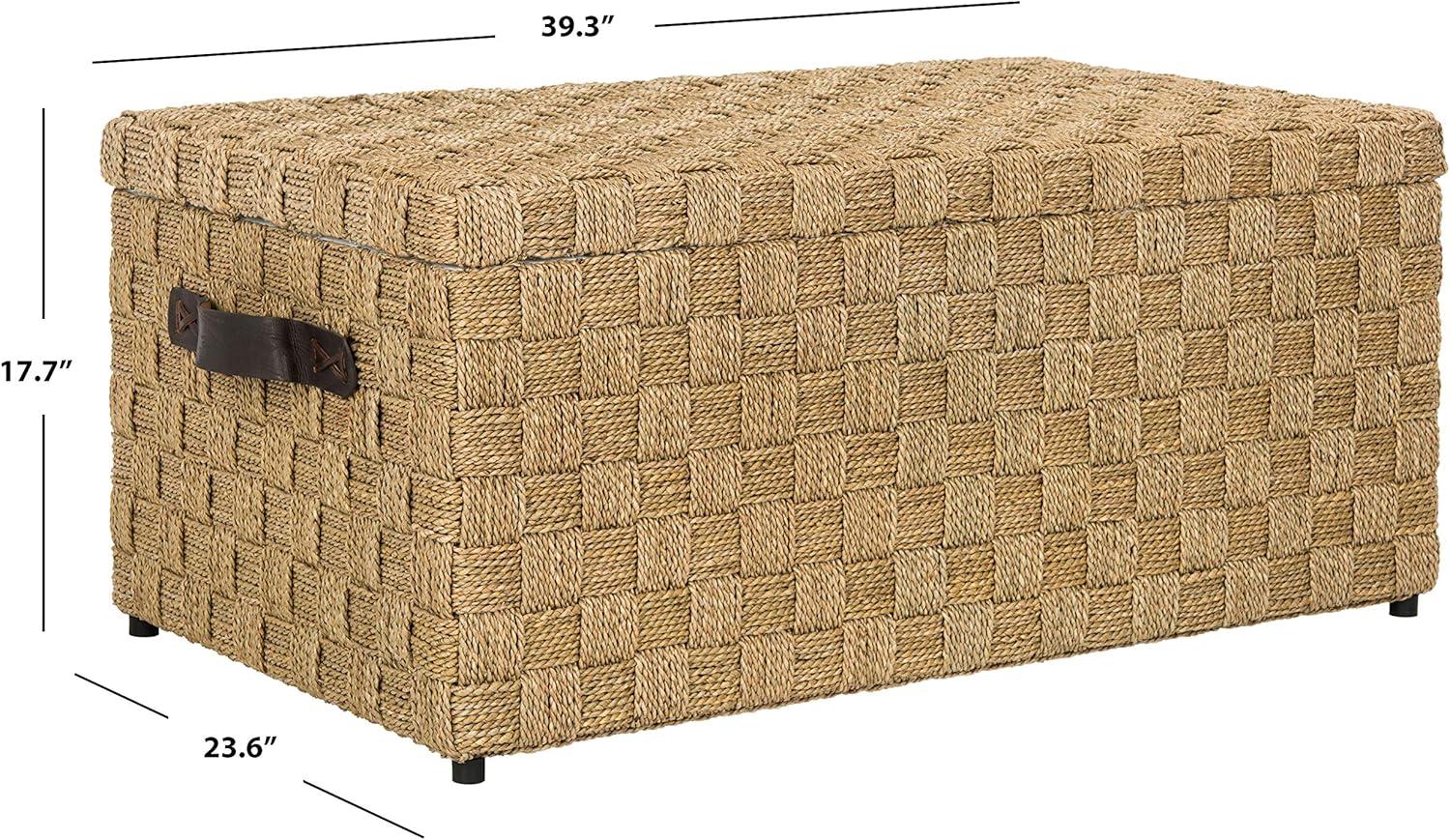 image:imageSAFAVIEH Home Collection Ashban Natural Seagrass Rectangular Rattan Storage Trunk Bench with Side Handles Fully Assembled SEA7036A