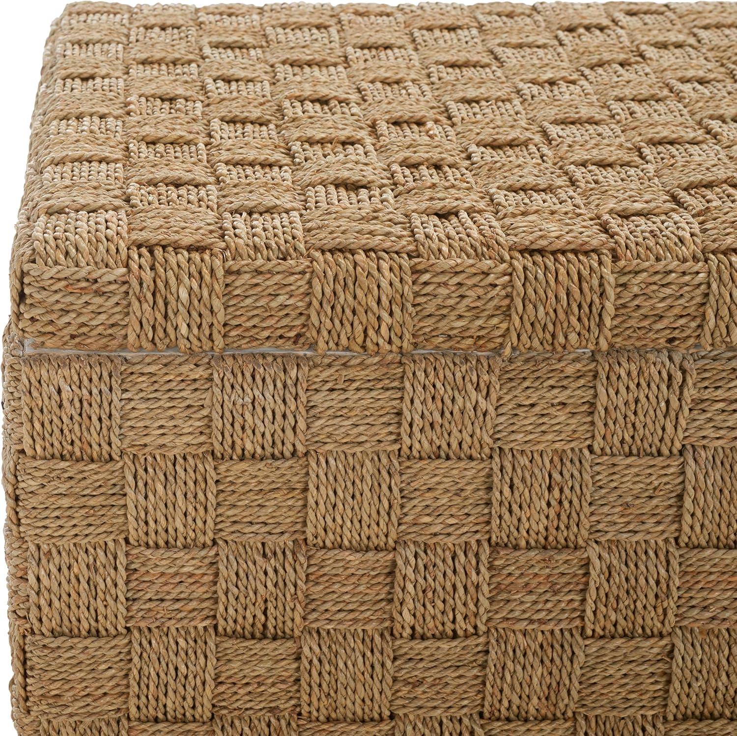 image:imageSAFAVIEH Home Collection Ashban Natural Seagrass Rectangular Rattan Storage Trunk Bench with Side Handles Fully Assembled SEA7036A