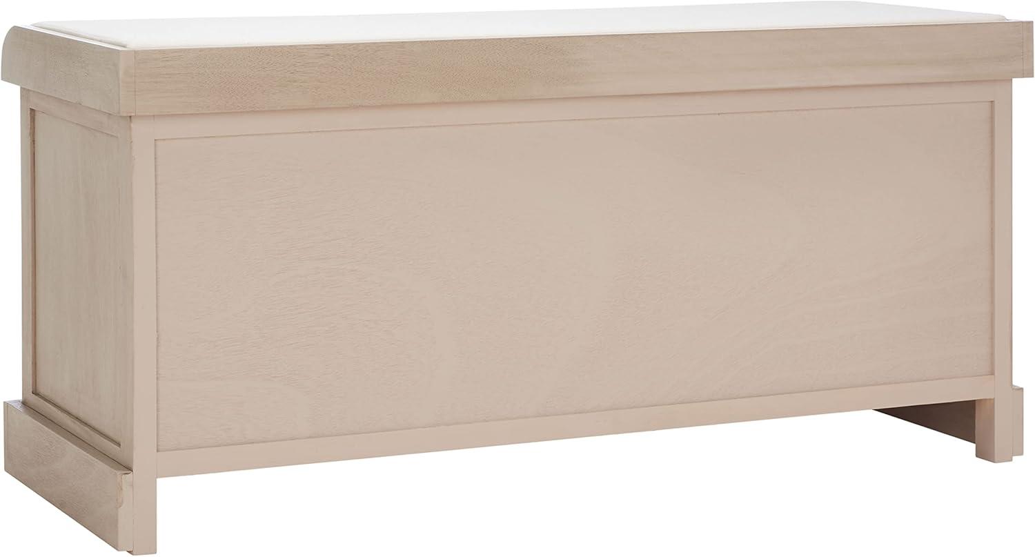image:imageSAFAVIEH Home Collection Briar 3Drawer Upholstered Storage Bench Farmhouse Entryway Accent Bench with Cushion Top Distressed Grey Frame amp Sand Drawer Fronts BCH5700CSandDistressed White