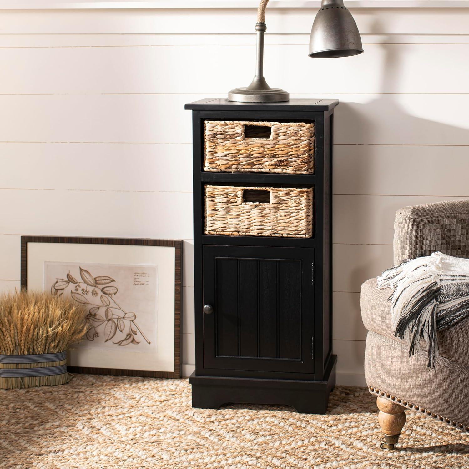 image:imageSAFAVIEH Home Collection Connery Distressed Vintage White Storage Cabinet with Rattan Baskets amp Bottom Door Farmhouse Accent Storage Fully Assembled AMH5742BDistressed Black