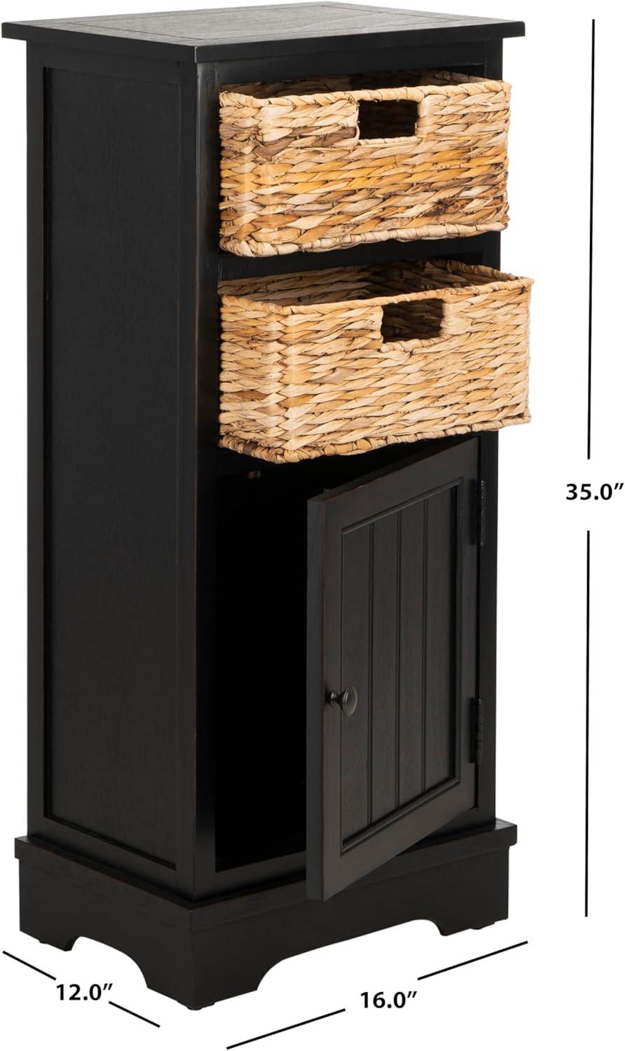 image:imageSAFAVIEH Home Collection Connery Distressed Vintage White Storage Cabinet with Rattan Baskets amp Bottom Door Farmhouse Accent Storage Fully Assembled AMH5742BDistressed Black