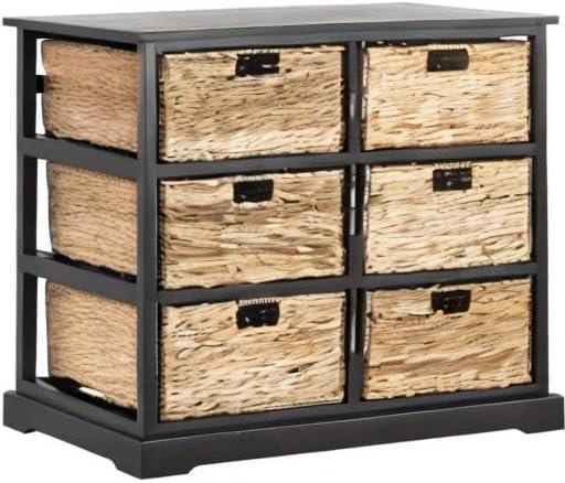 image:imageSAFAVIEH Home Collection Keenan Cherry Storage Chest with Wicker Baskets Farmhouse Accent Storage Cabinet Fully Assembled AMH5740CDistressed Black