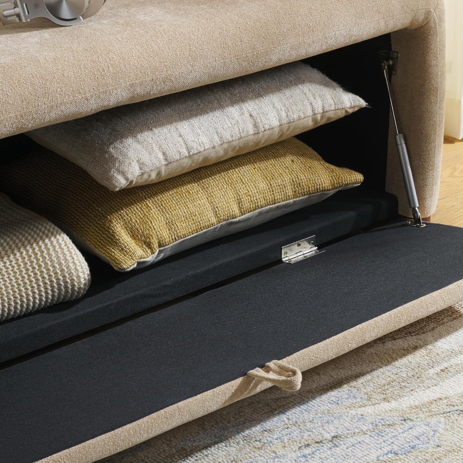 image:imageSAFAVIEH Home Collection Kowal Sand Linen Storage Bench Modern Upholstered Entryway or Bedroom Bench with Hidden Compartment BCH1301ASand