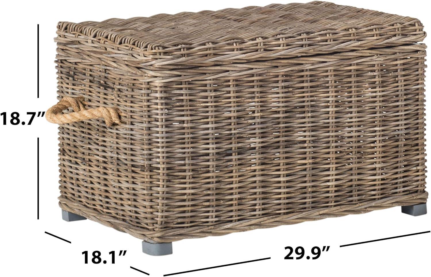 image:imageSAFAVIEH Home Collection Salim Grey Rattan Storage Trunk with Handles Woven Wicker Storage Chest for Living Room Bedroom or Den Fully Assembled SEA7019A