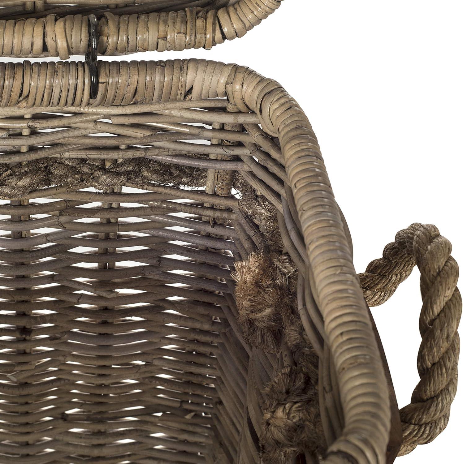 image:imageSAFAVIEH Home Collection Sidonie Grey Rattan Storage Hamper Wicker Storage Basket with Iron Frame for Bedroom Bathroom or Living Room Fully Assembled SEA7020AGrey
