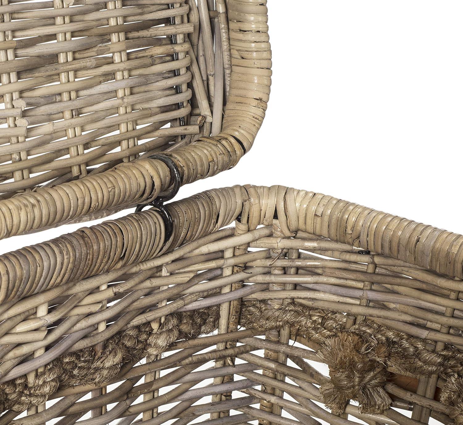 image:imageSAFAVIEH Home Collection Sidonie Grey Rattan Storage Hamper Wicker Storage Basket with Iron Frame for Bedroom Bathroom or Living Room Fully Assembled SEA7020AGrey