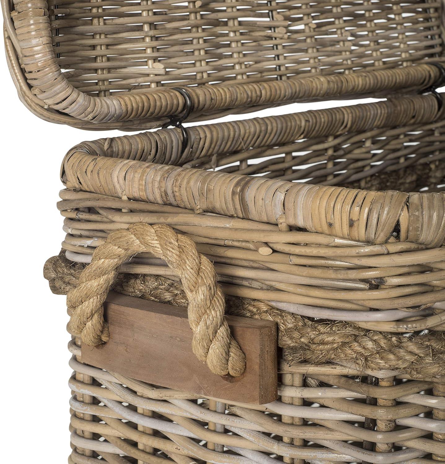 image:imageSAFAVIEH Home Collection Sidonie Grey Rattan Storage Hamper Wicker Storage Basket with Iron Frame for Bedroom Bathroom or Living Room Fully Assembled SEA7020AGrey