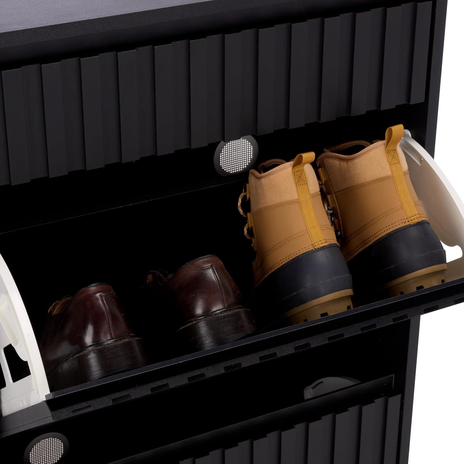 image:imageSAFAVIEH Home Collection Sohan Black Shoe Rack Slim Vertical Storage Cabinet with Drawer amp TiltOut Shelves Modern Entryway Organizer STG3101BBlack