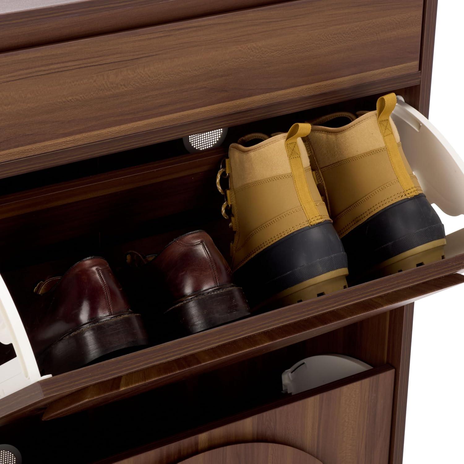 image:imageSAFAVIEH Home Collection Willam Walnut Shoe Rack Modern Slim Storage Cabinet with Drawer amp Shelves SpaceSaving Organizer for Entryway or Hallway STG3100AWalnut