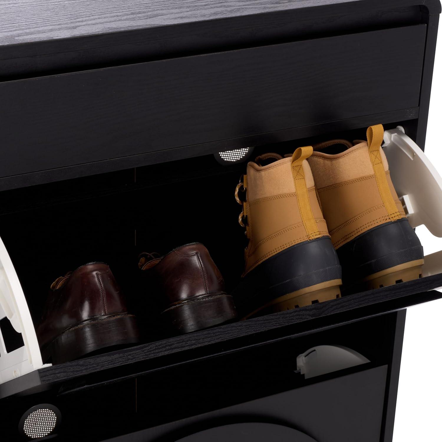 image:imageSAFAVIEH Home Collection Willam Walnut Shoe Rack Modern Slim Storage Cabinet with Drawer amp Shelves SpaceSaving Organizer for Entryway or Hallway STG3100ABlack