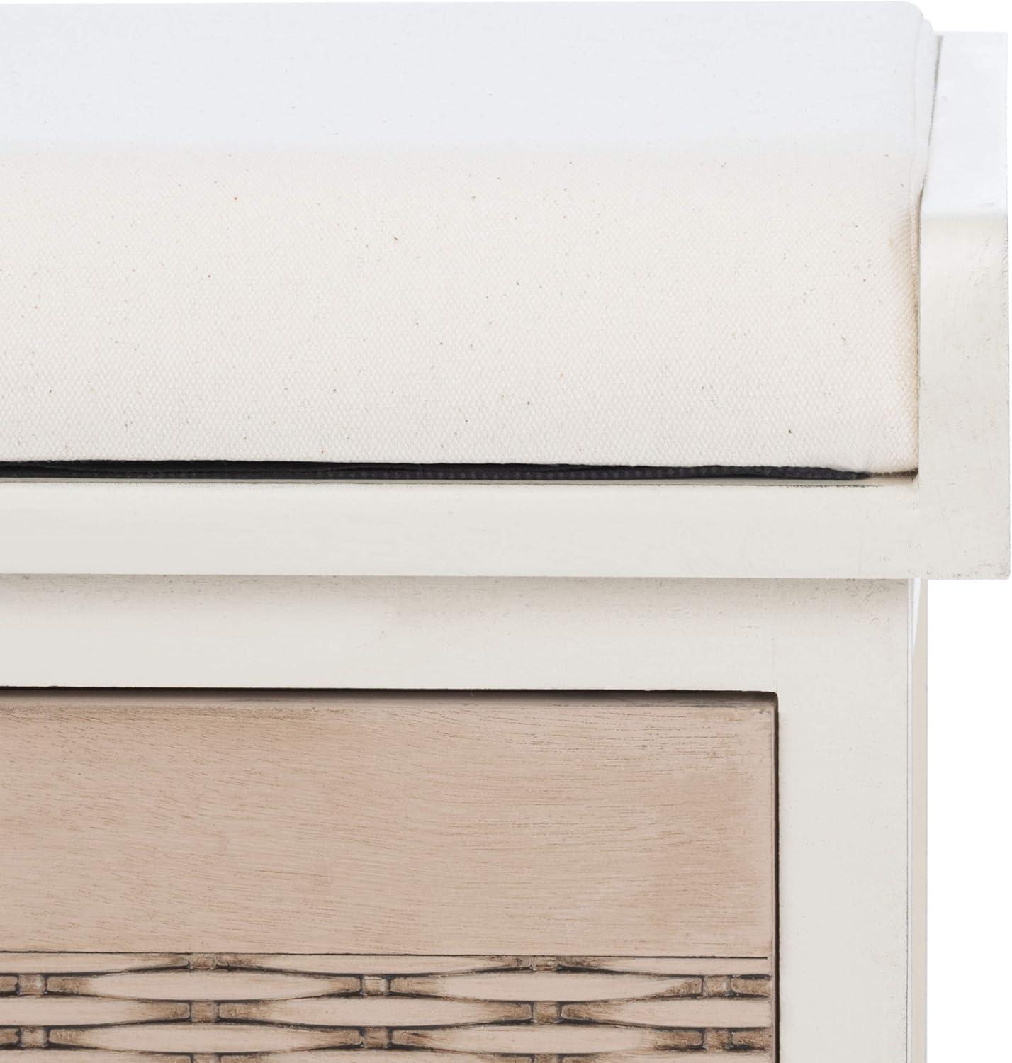 image:imageSAFAVIEH Home Collection Landers Distressed White 3DrawerCushion Storage Bench Fully Assembled BCH5703ADistressed White