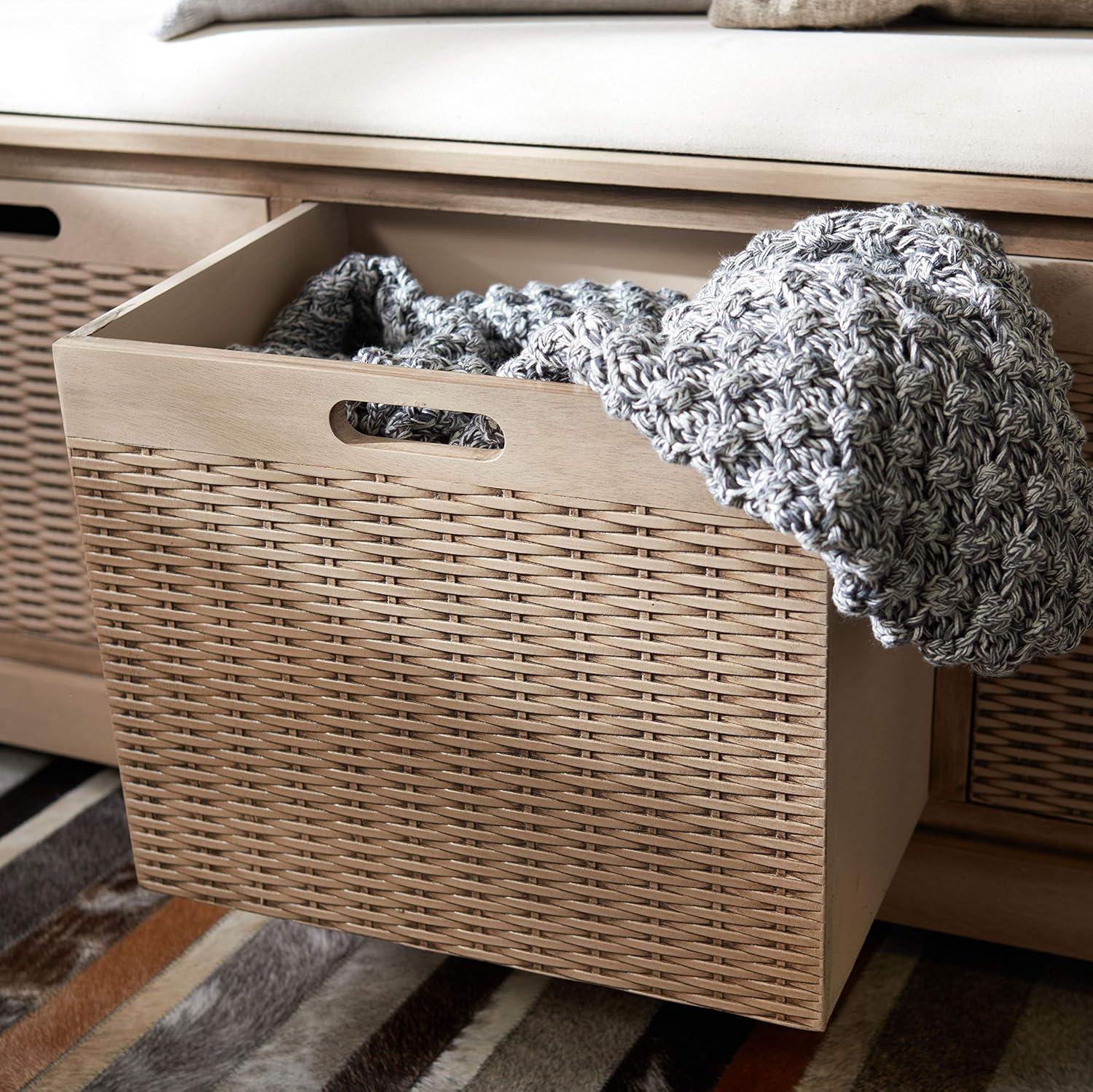 image:imageSAFAVIEH Home Collection Landers Distressed White 3DrawerCushion Storage Bench Fully Assembled BCH5703ASand
