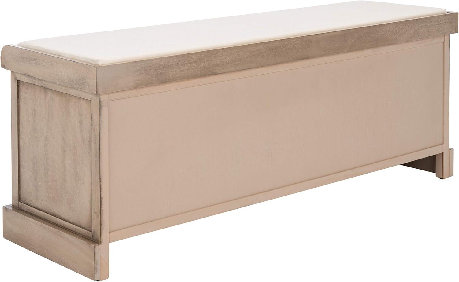 image:imageSAFAVIEH Home Collection Landers Distressed White 3DrawerCushion Storage Bench Fully Assembled BCH5703ASand