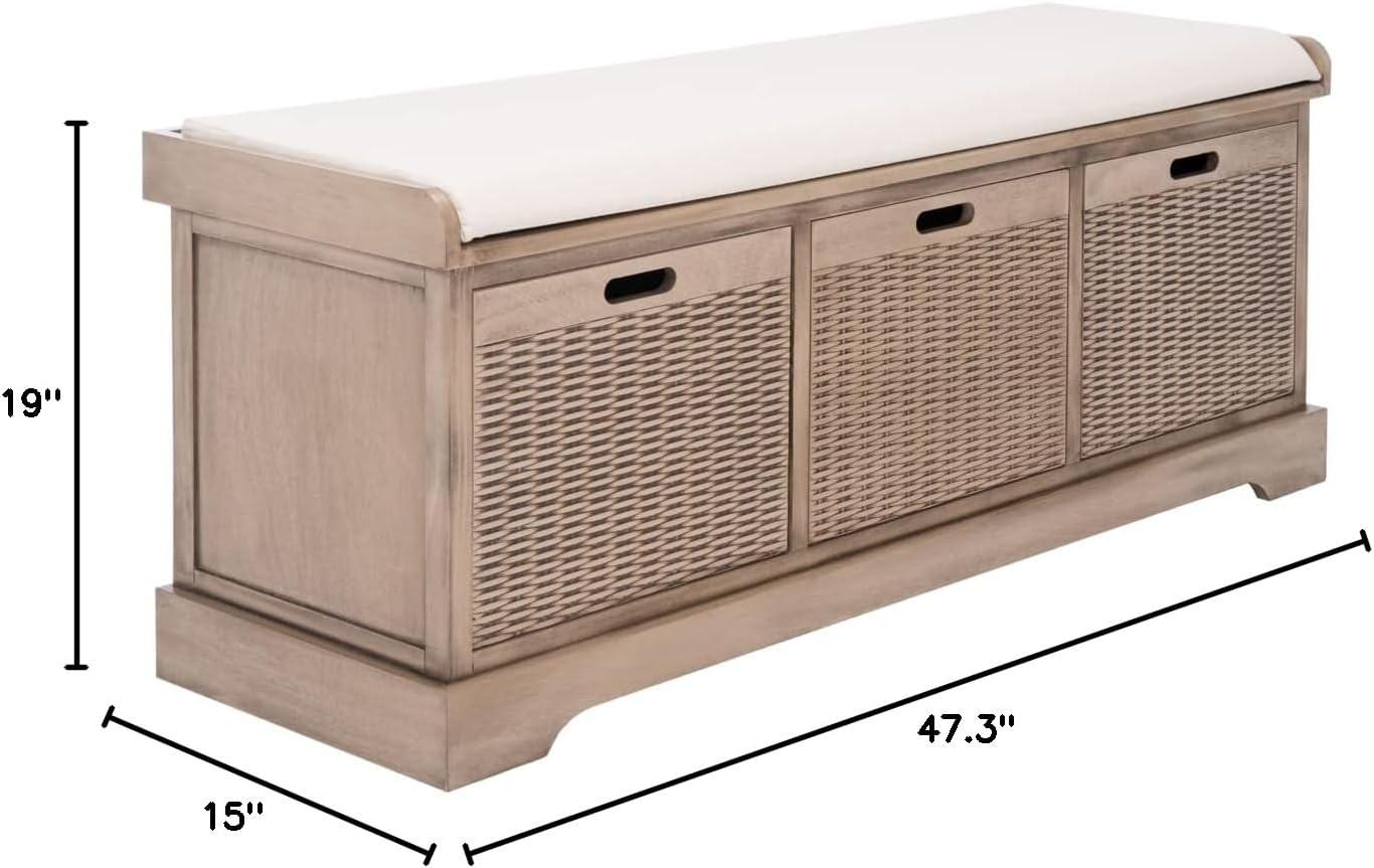 image:imageSAFAVIEH Home Collection Landers Distressed White 3DrawerCushion Storage Bench Fully Assembled BCH5703ASand