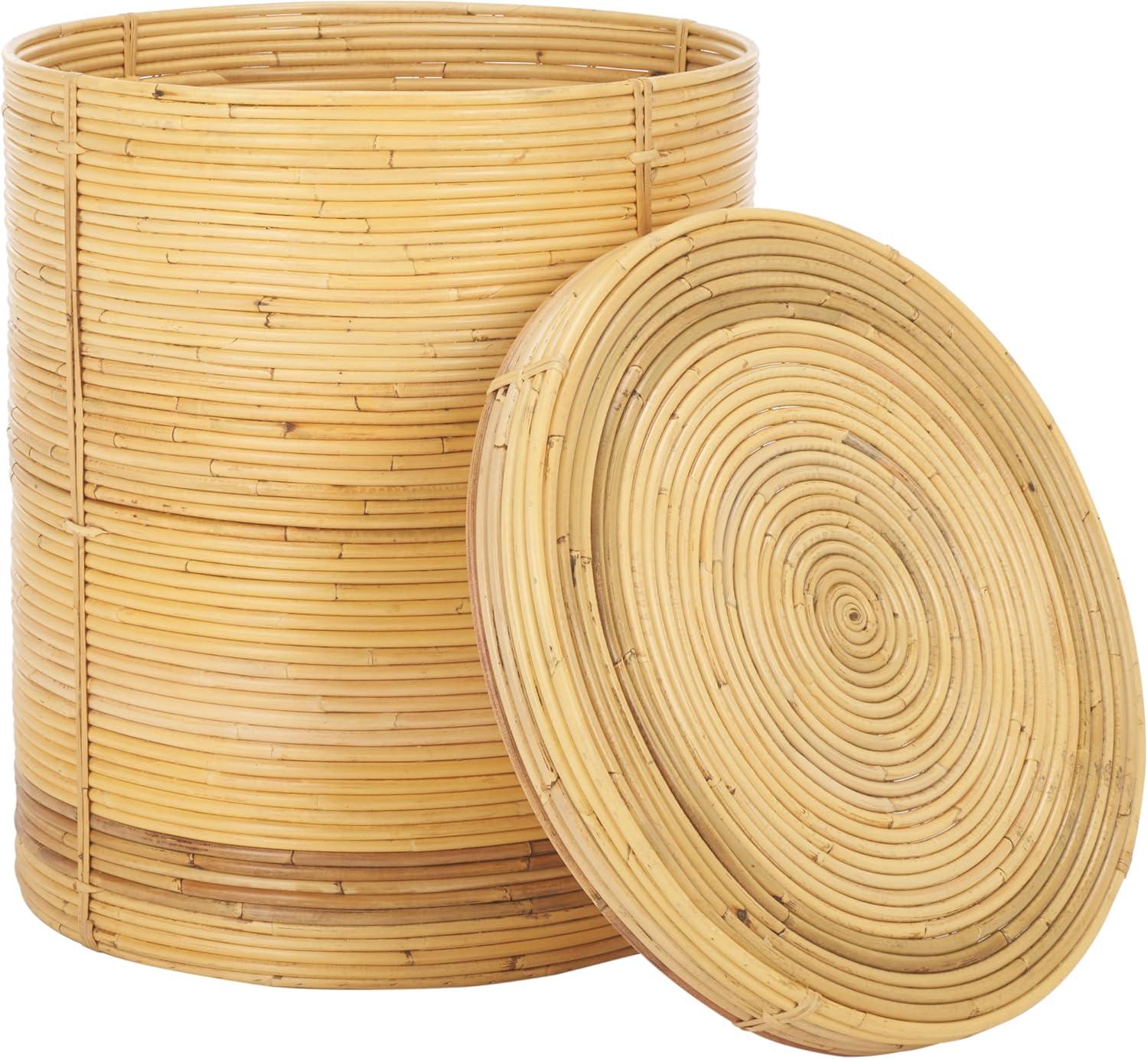 image:imageSAFAVIEH Home Collection Vali Natural Rattan Storage Basket with Lid Set of 2 Fully Assembled