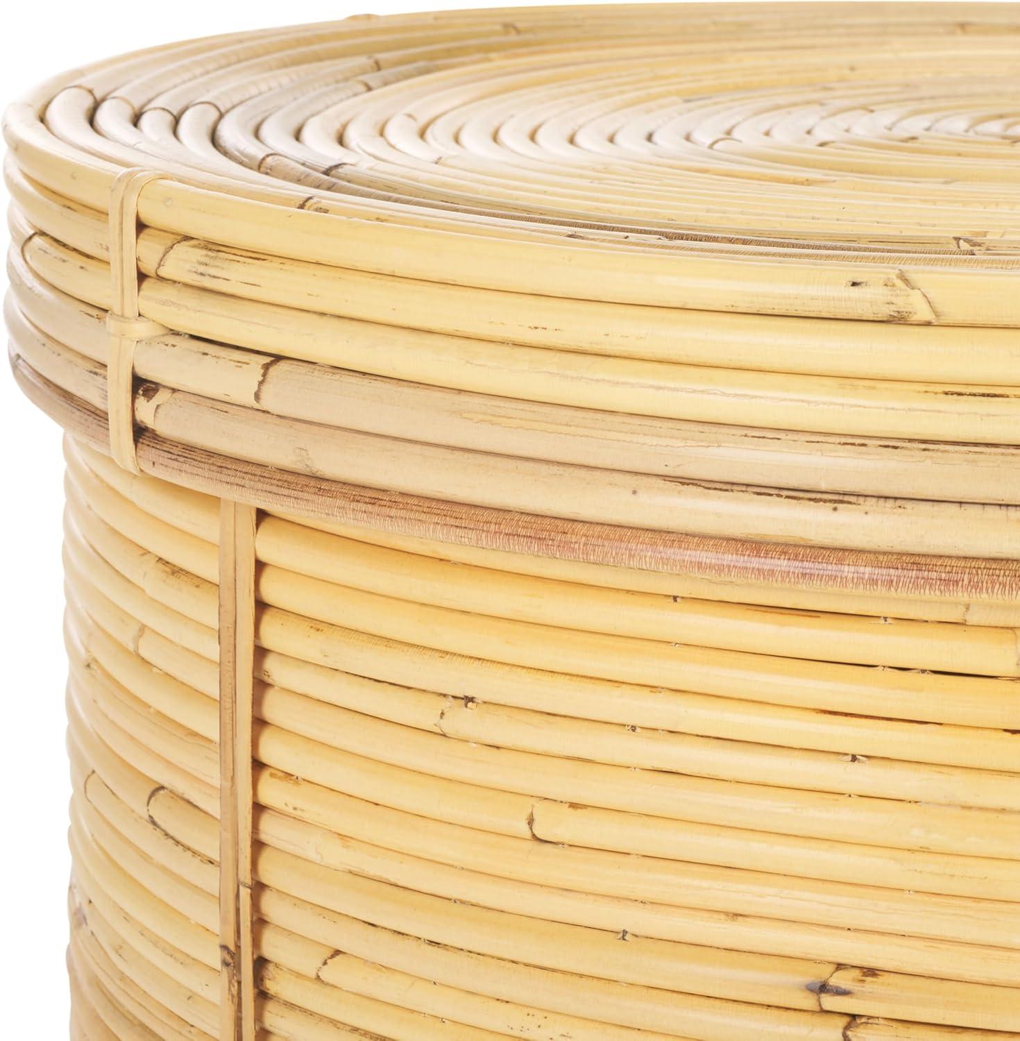 image:imageSAFAVIEH Home Collection Vali Natural Rattan Storage Basket with Lid Set of 2 Fully Assembled