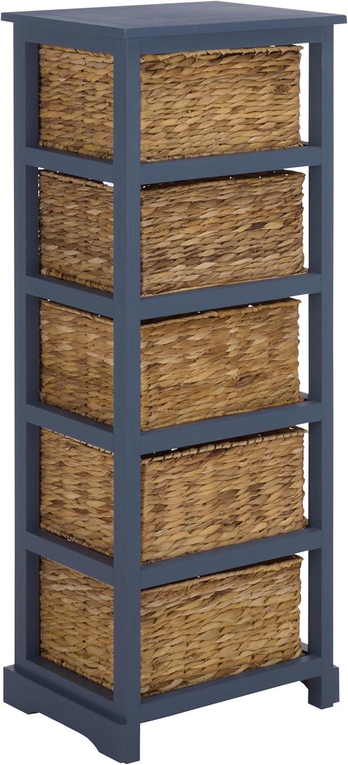 image:imageSAFAVIEH Home Collection Vedette Distressed Black 5Drawer Wicker Basket Storage Tower Fully AssembledBlue
