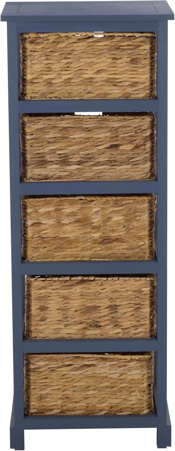 image:imageSAFAVIEH Home Collection Vedette Distressed Black 5Drawer Wicker Basket Storage Tower Fully AssembledBlue