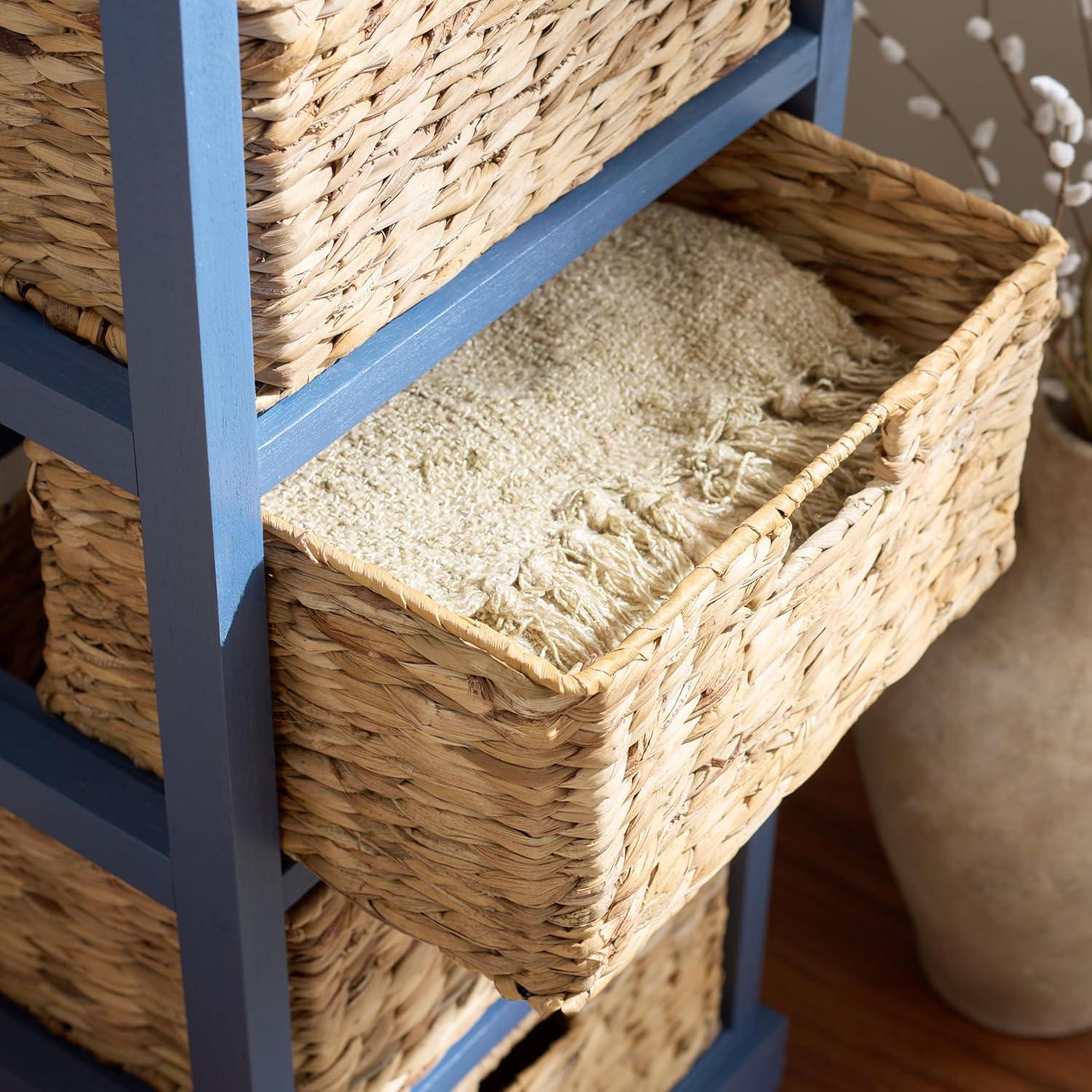 image:imageSAFAVIEH Home Collection Vedette Distressed Black 5Drawer Wicker Basket Storage Tower Fully AssembledBlue