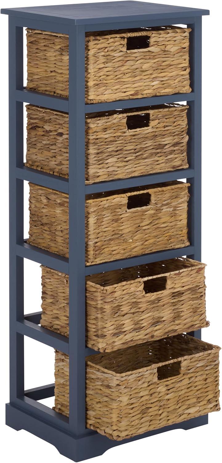 image:imageSAFAVIEH Home Collection Vedette Distressed Black 5Drawer Wicker Basket Storage Tower Fully AssembledBlue