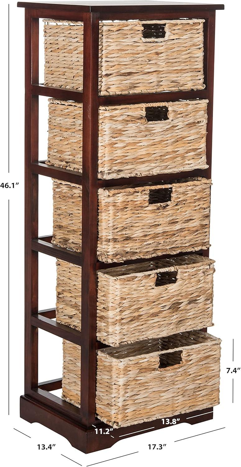 image:imageSAFAVIEH Home Collection Vedette Distressed Black 5Drawer Wicker Basket Storage Tower Fully AssembledCherry
