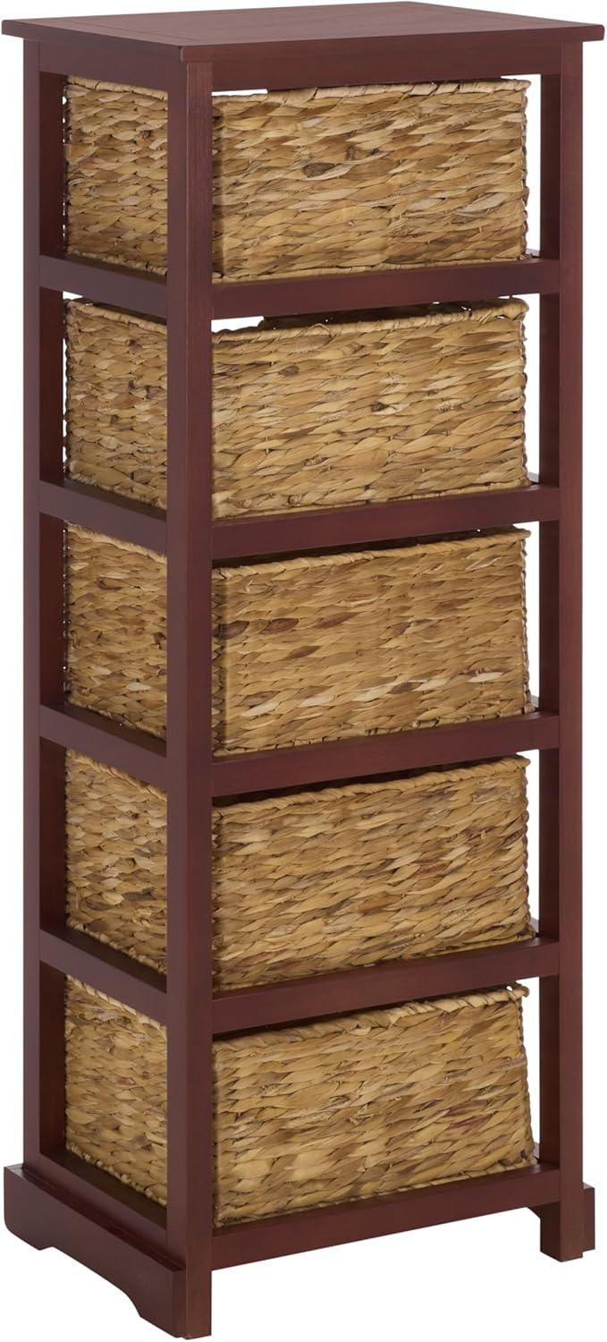 image:imageSAFAVIEH Home Collection Vedette Distressed Black 5Drawer Wicker Basket Storage Tower Fully AssembledCherry