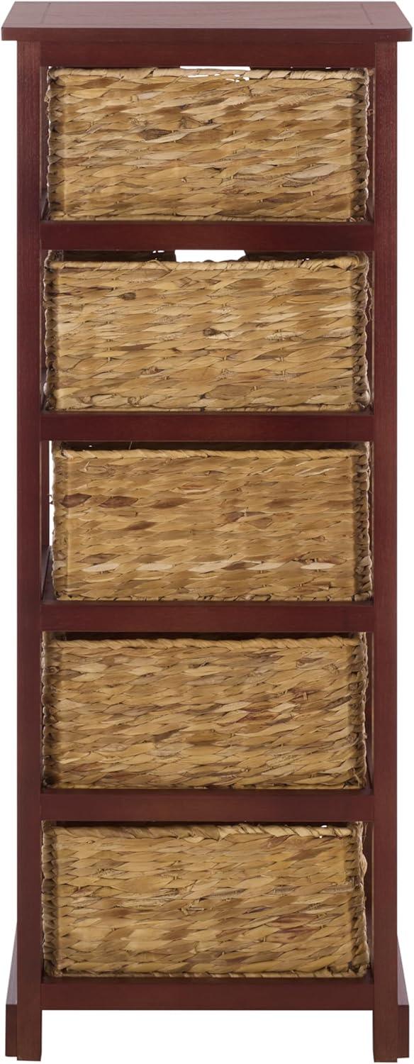 image:imageSAFAVIEH Home Collection Vedette Distressed Black 5Drawer Wicker Basket Storage Tower Fully AssembledCherry