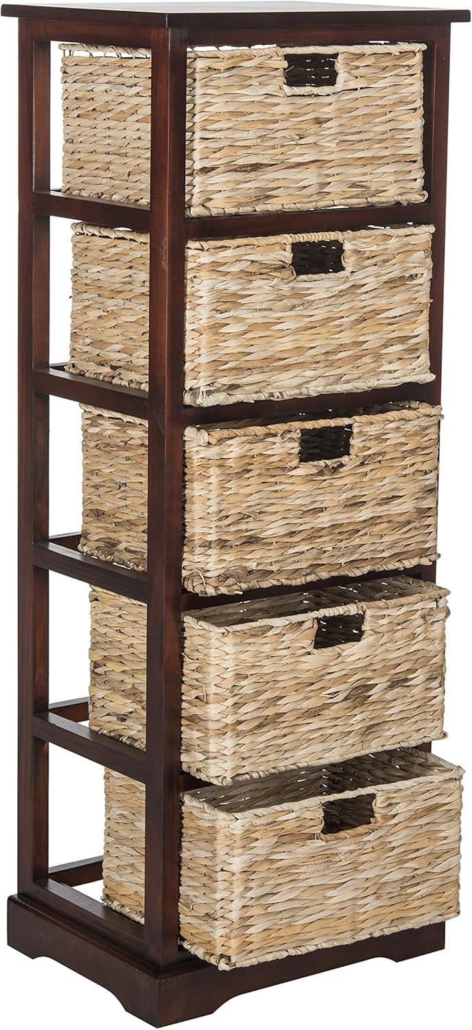 image:imageSAFAVIEH Home Collection Vedette Distressed Black 5Drawer Wicker Basket Storage Tower Fully AssembledCherry