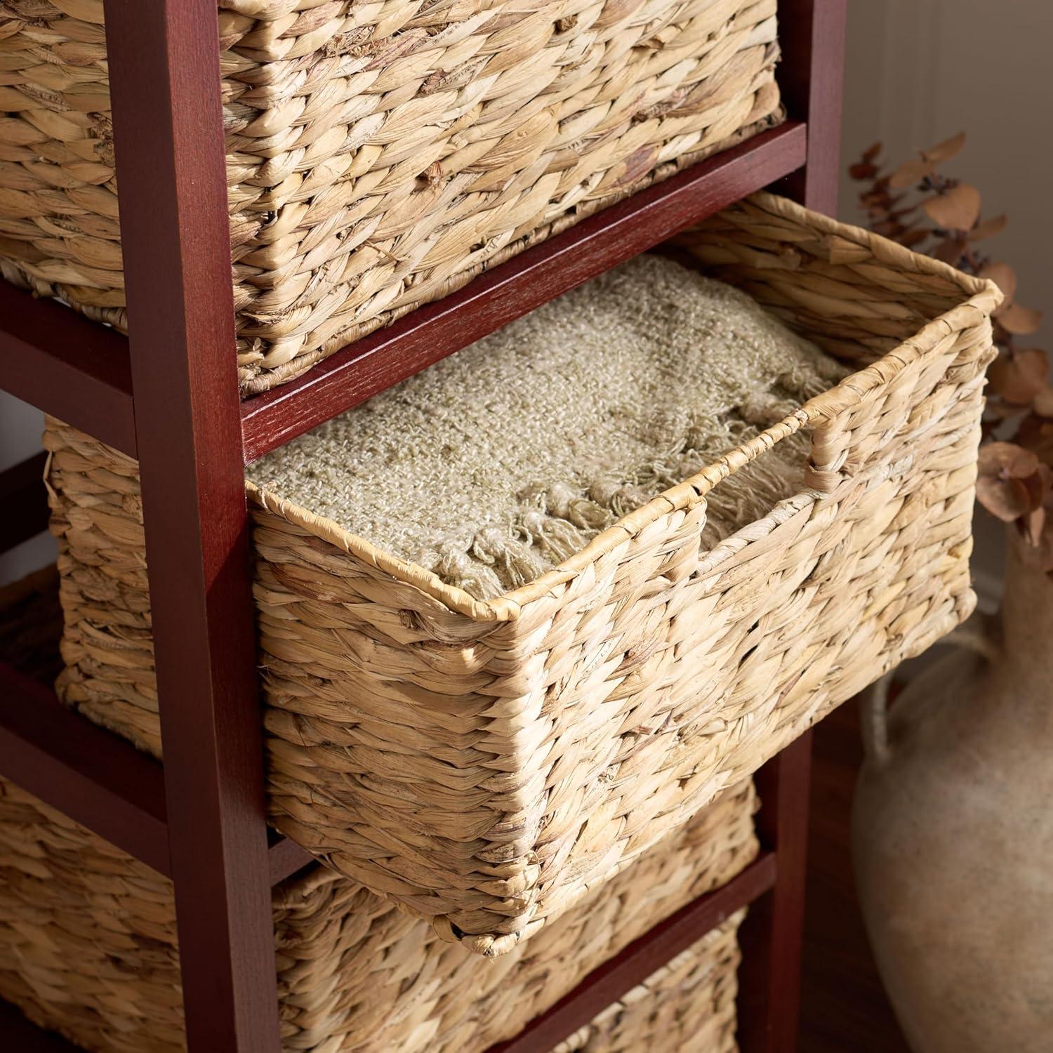 image:imageSAFAVIEH Home Collection Vedette Distressed Black 5Drawer Wicker Basket Storage Tower Fully AssembledCherry