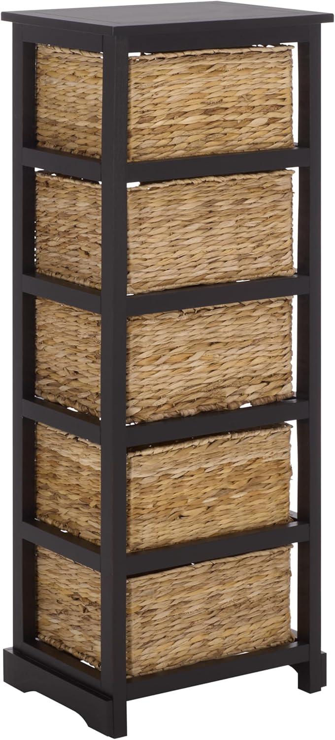 image:imageSAFAVIEH Home Collection Vedette Distressed Black 5Drawer Wicker Basket Storage Tower Fully AssembledDistressed Black