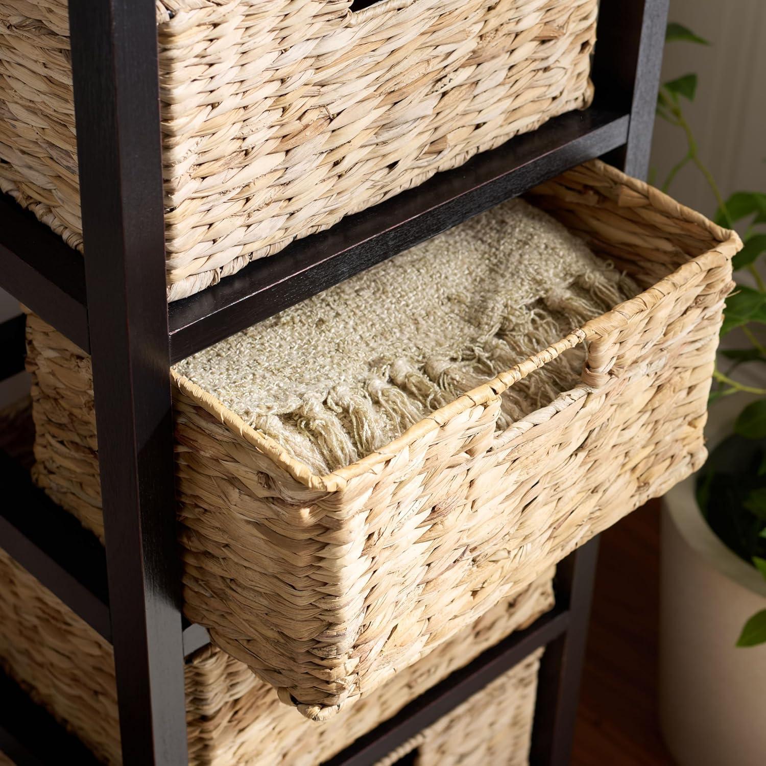 image:imageSAFAVIEH Home Collection Vedette Distressed Black 5Drawer Wicker Basket Storage Tower Fully AssembledDistressed Black