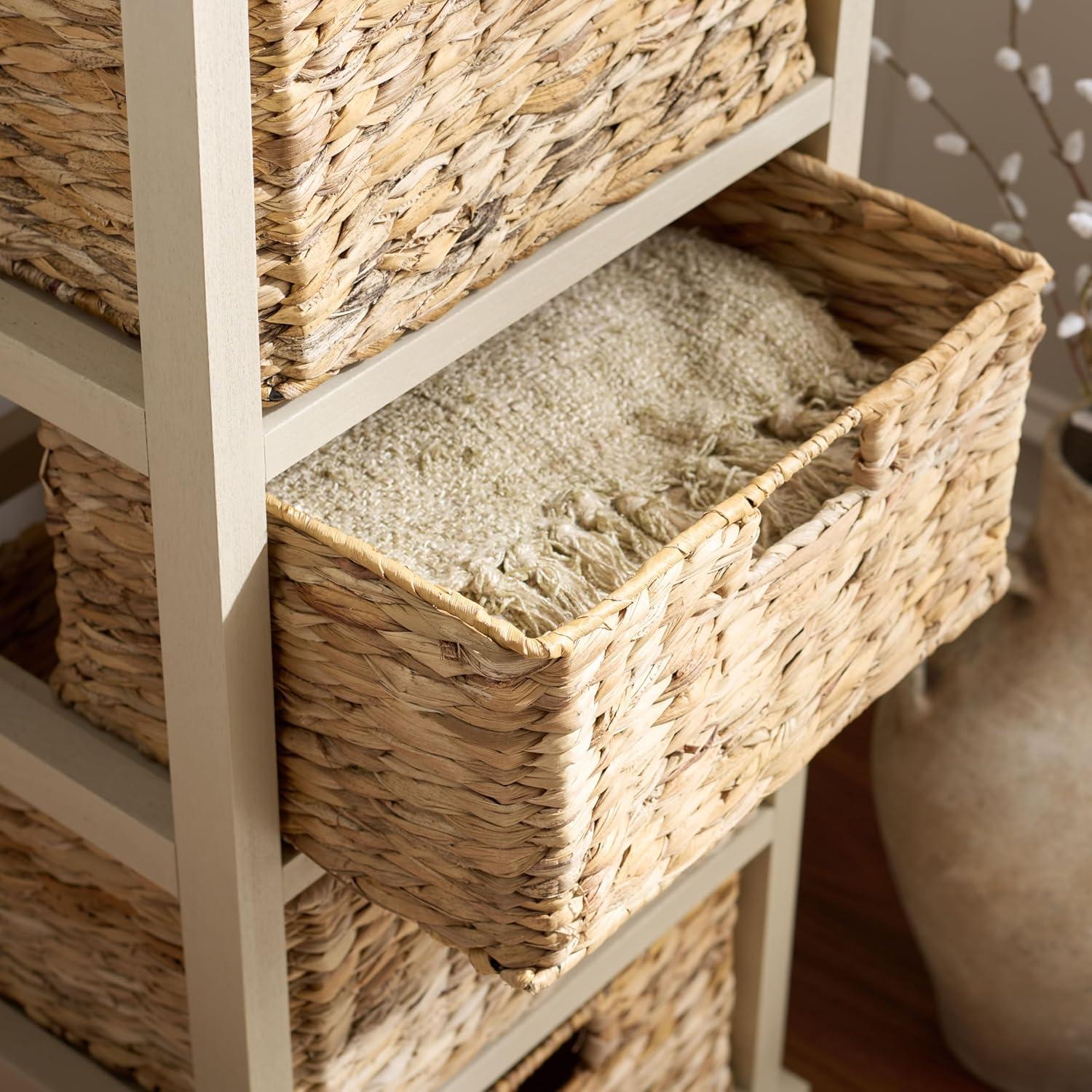 image:imageSAFAVIEH Home Collection Vedette Distressed Black 5Drawer Wicker Basket Storage Tower Fully AssembledSand