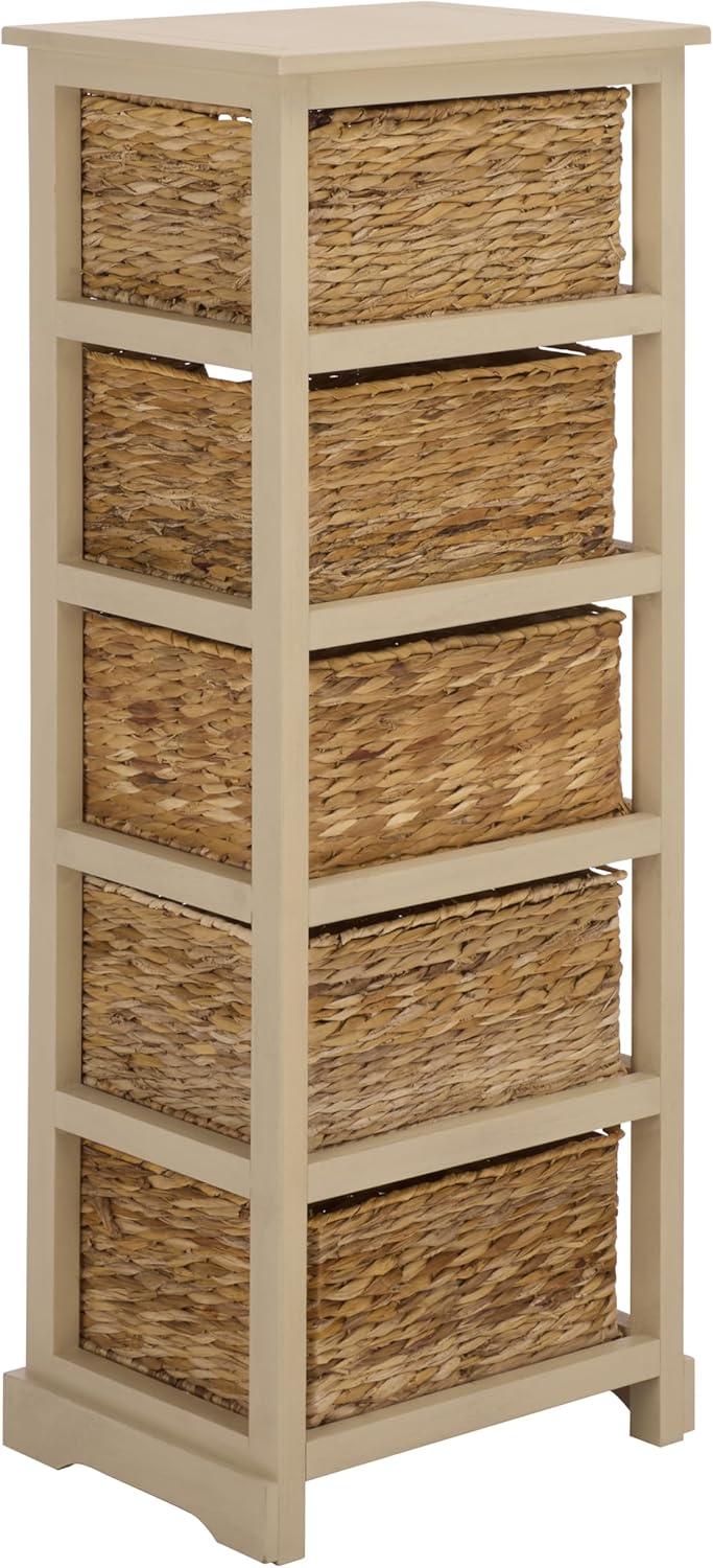 image:imageSAFAVIEH Home Collection Vedette Distressed Black 5Drawer Wicker Basket Storage Tower Fully AssembledSand