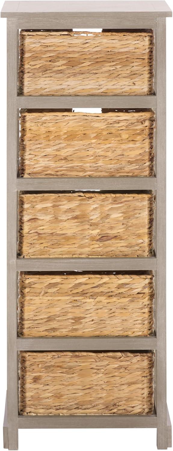 image:imageSAFAVIEH Home Collection Vedette Distressed Black 5Drawer Wicker Basket Storage Tower Fully AssembledWhite Washed