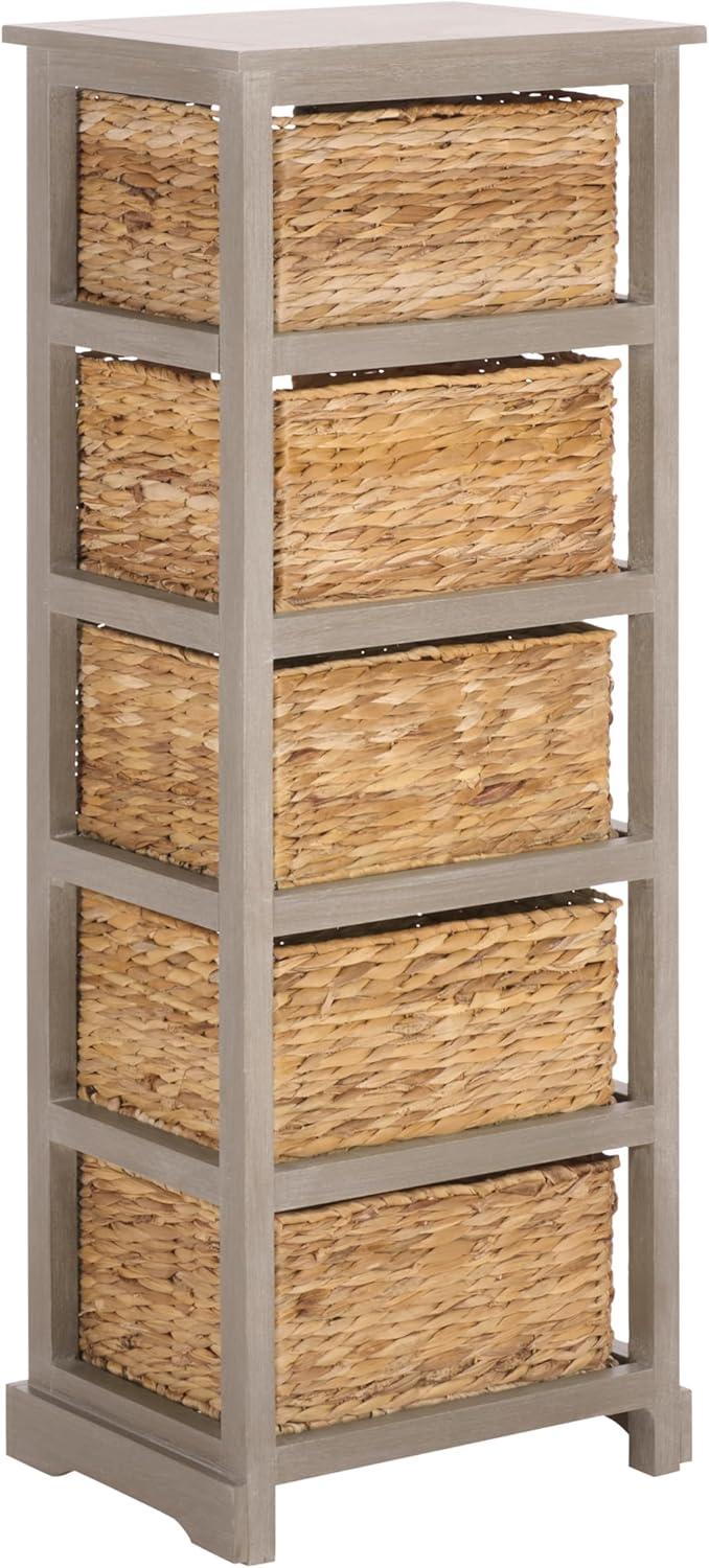 image:imageSAFAVIEH Home Collection Vedette Distressed Black 5Drawer Wicker Basket Storage Tower Fully AssembledWhite Washed