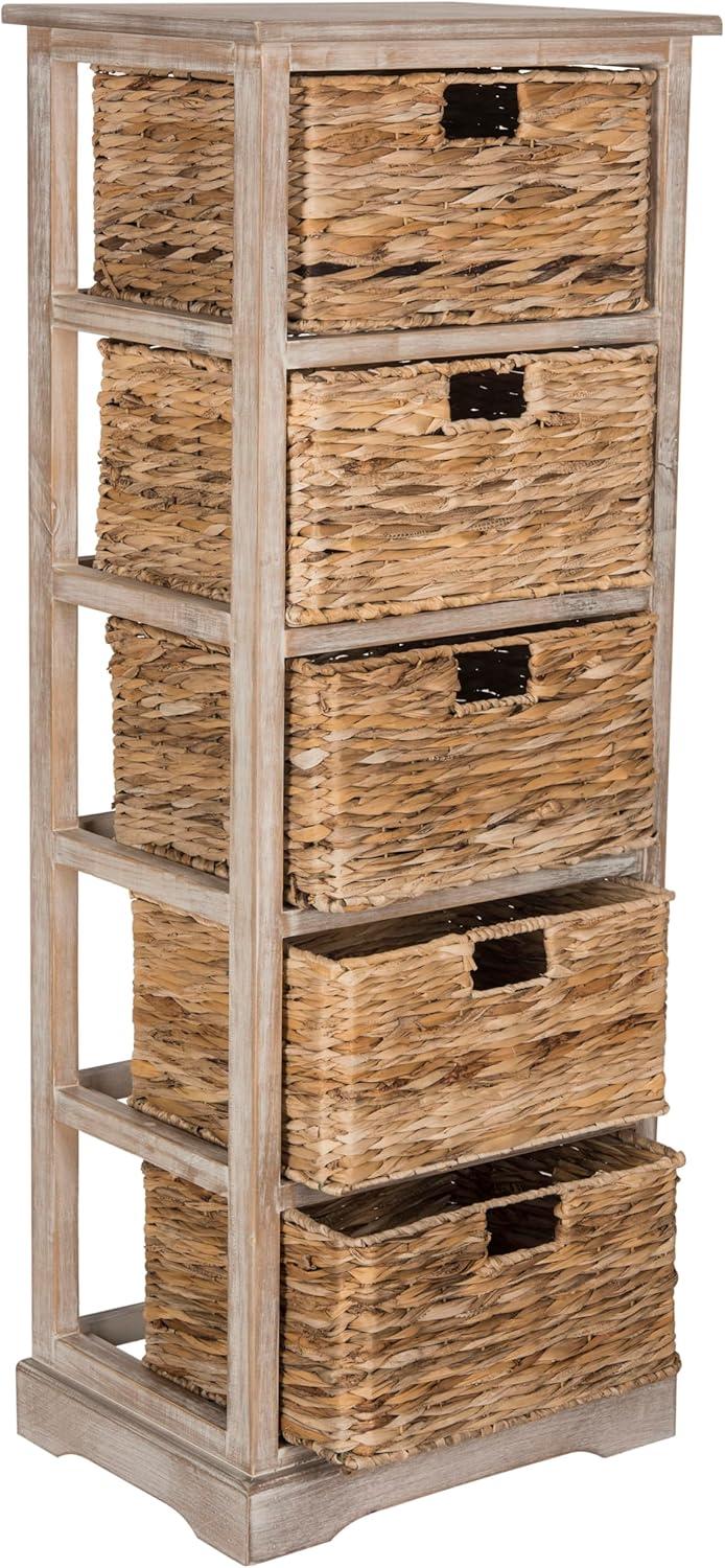 image:imageSAFAVIEH Home Collection Vedette Distressed Black 5Drawer Wicker Basket Storage Tower Fully AssembledWhite Washed