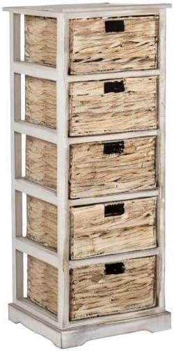 image:imageSAFAVIEH Home Collection Vedette Distressed Black 5Drawer Wicker Basket Storage Tower Fully AssembledWhite Washed