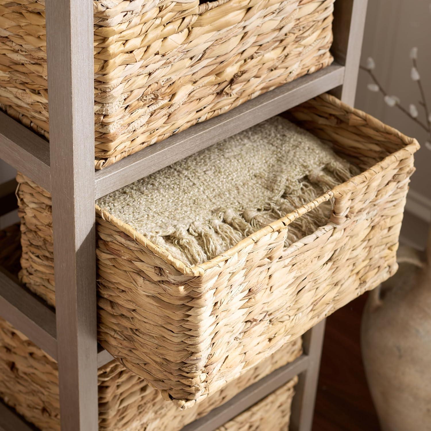 image:imageSAFAVIEH Home Collection Vedette Distressed Black 5Drawer Wicker Basket Storage Tower Fully AssembledWhite Washed