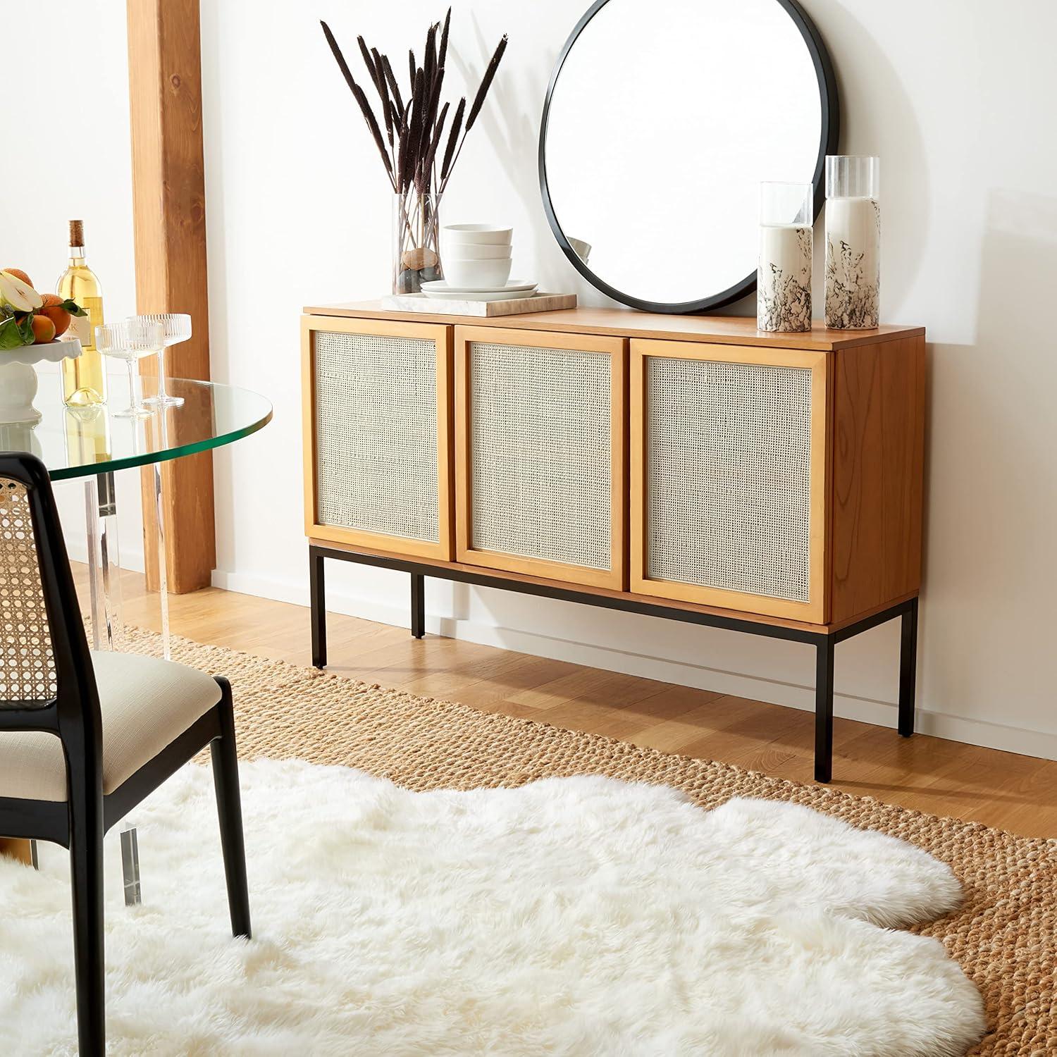image:imageSafavieh Home Collection Zadie Coastal BlackNatural Rattan 3Door Storage SideboardNaturalBlack