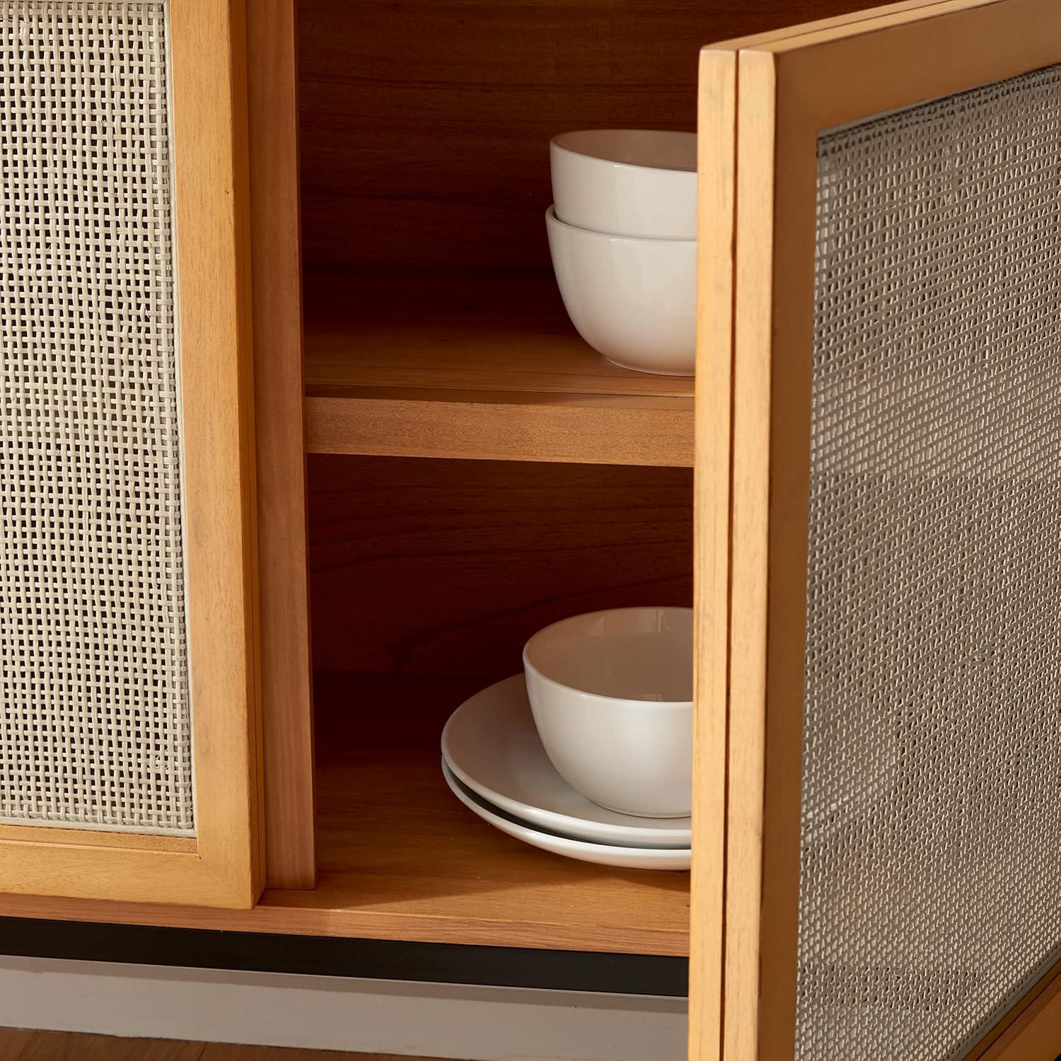 image:imageSafavieh Home Collection Zadie Coastal BlackNatural Rattan 3Door Storage SideboardNaturalBlack