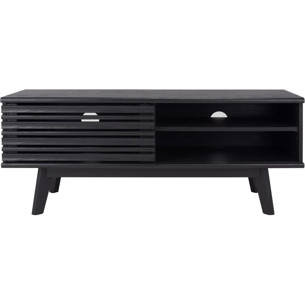 image:imageSAFAVIEH Aurelio TV Stand for up to 55 Flatscreen Walnut Brown 1 Sliding Door with Interior Storage and Open Shelves Entertainment Media Console MED9600ABlack