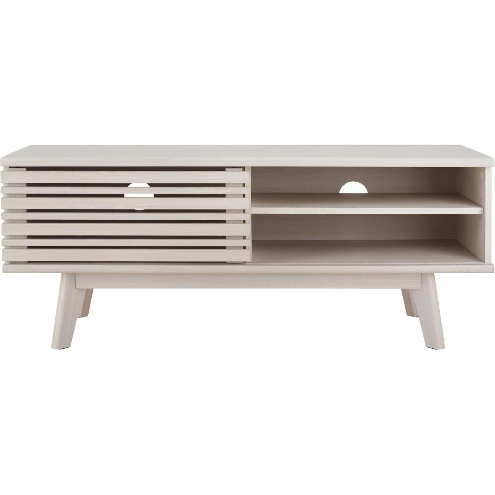 image:imageSAFAVIEH Aurelio TV Stand for up to 55 Flatscreen Walnut Brown 1 Sliding Door with Interior Storage and Open Shelves Entertainment Media Console MED9600ABleached White