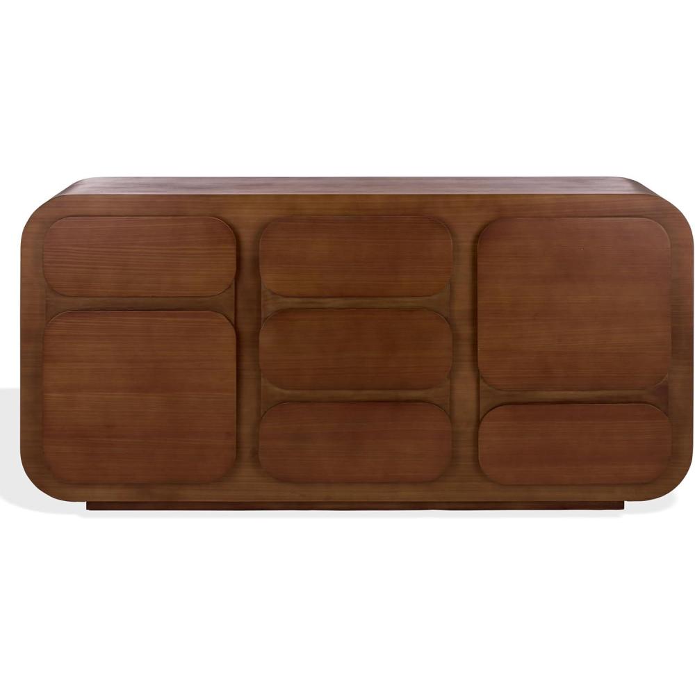 image:imageSAFAVIEH Couture Collection Herald Brown Wood Sideboard Modern 3Shelf Storage Cabinet Fully Assembled SFV5547ABrown
